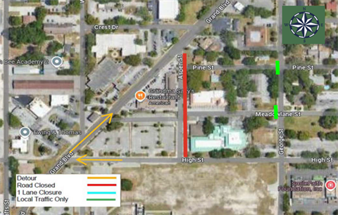 Detour arrows for Aspen Street Closure